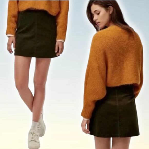 Aritzia Dresses & Skirts - WILFRED FREE Aritzia Corduroy Mini A-Line Skirt Sz 0 Dark Olive Green